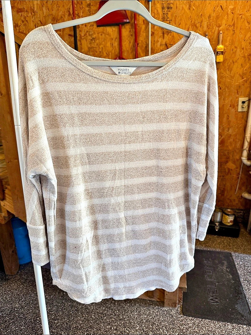 Market & Spruce Striped Long Sleeve Top in Beige & White Size Large